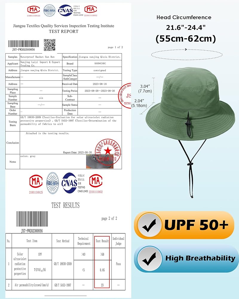 Water-Resistant Bucket Hat for Women Men Rain Hat UPF 50+